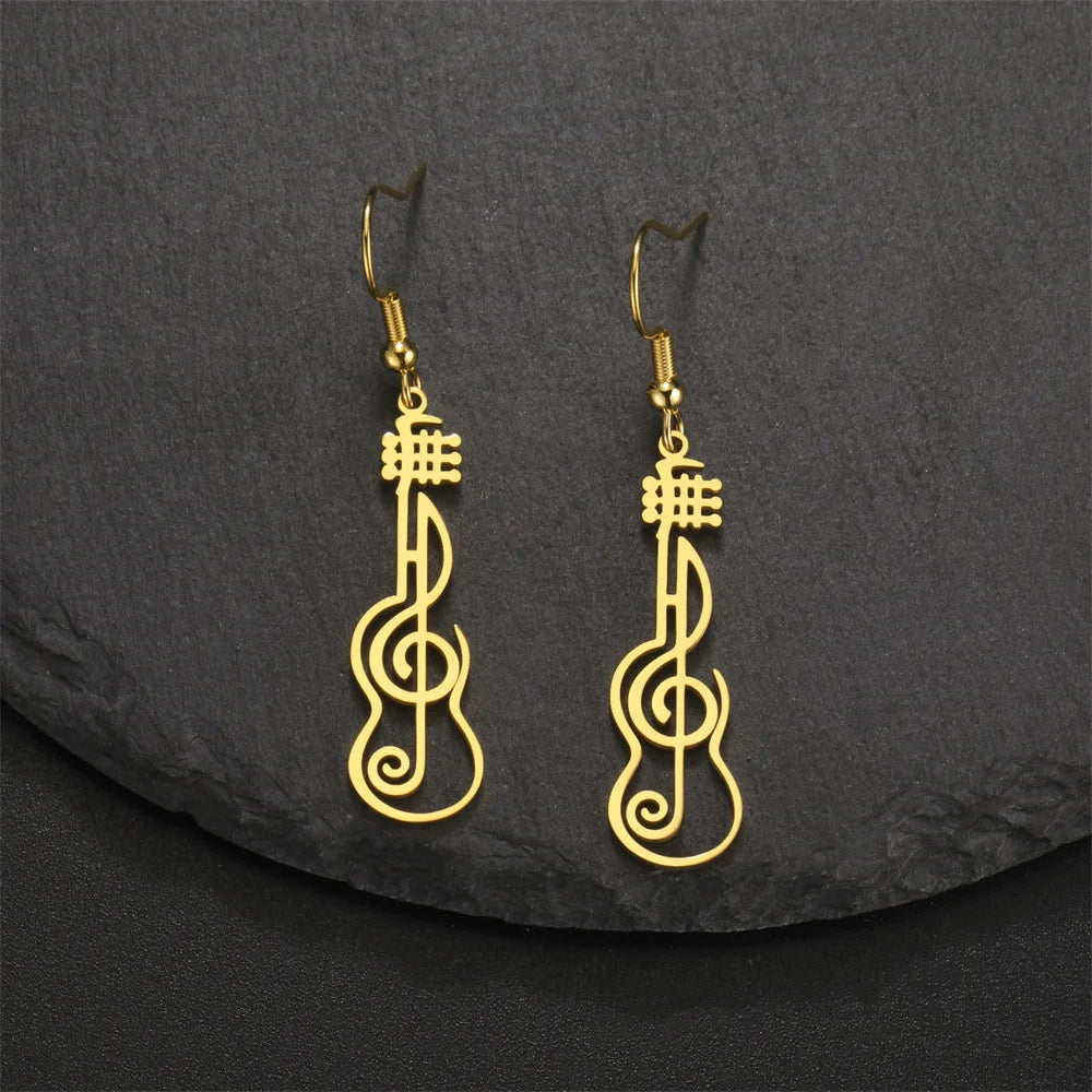 My Shape Music Note Drop Earrings for Women Men Gifts Stainless Steel Classic Musical Violin Dangle Earring Jewelry Musican Gift
