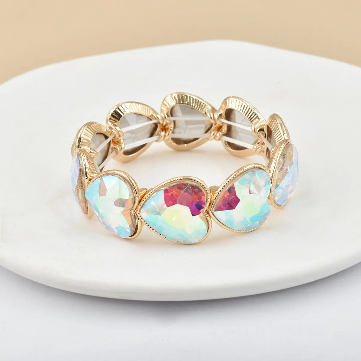 2026 New fashion crystal Women bracelet geometry thread red white blue charms elastic band heart shaped glass Atmospheric Love