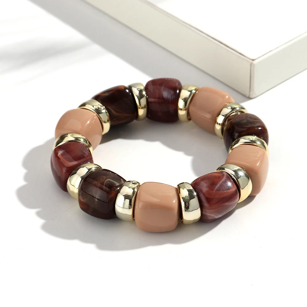 Trendy Acrylic Colorful Square Beads Elastic Bracelets Elegant Resin Geometric Stackable Bangles Bracelet Women's Jewelry Gifts