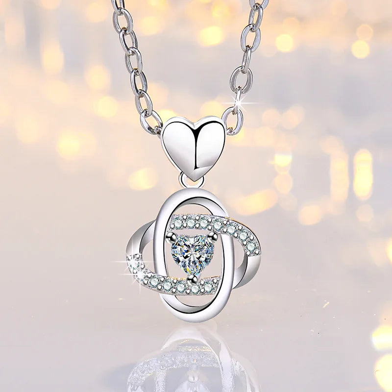 925 Sterling Silver Necklace Pendant AAA Zircon For Women Fashion Exquisite Student Girlfriend Jewelry Accessories Heart Gift