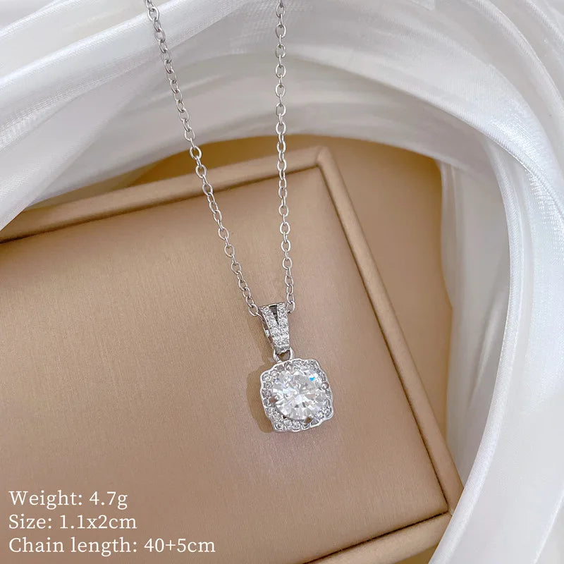 Korean Style Fashion Square Zircon Stainless Steel Necklaces For Women Luxury Elegant Female Clavicle Chain Jewelry Wholesale