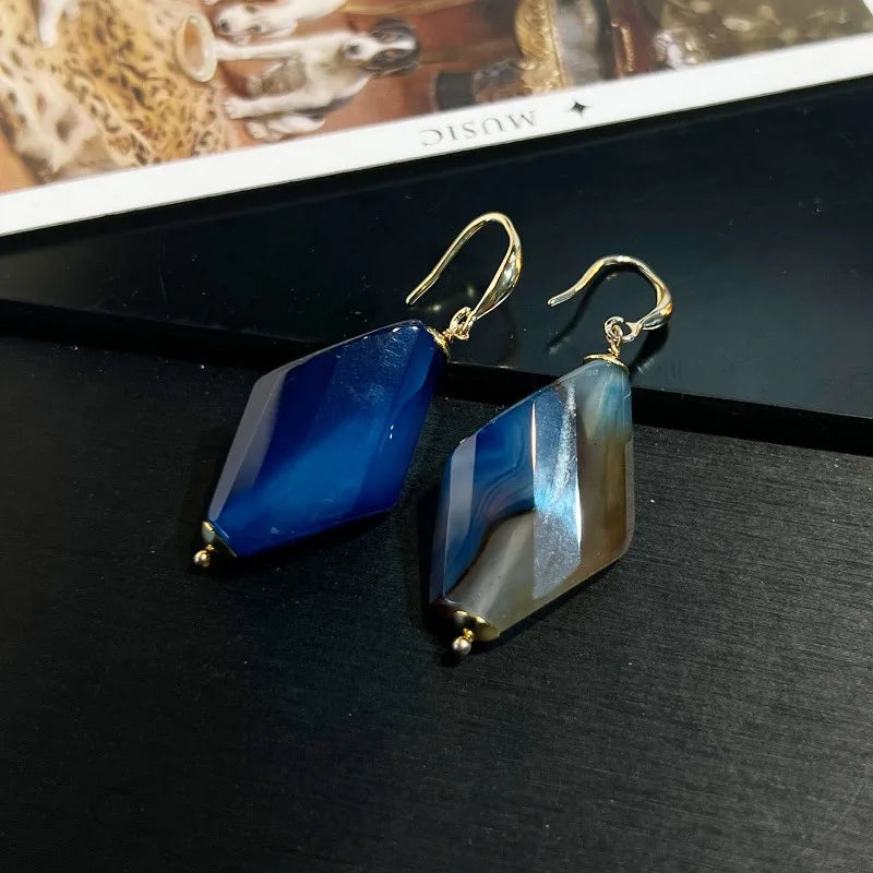 NISHIZAWA 2 Pieces Jewelry Sets Blue Agates Irregular Geometric Vintage Jewelry Palace Style Elegant Fashion Pendientes Mujer