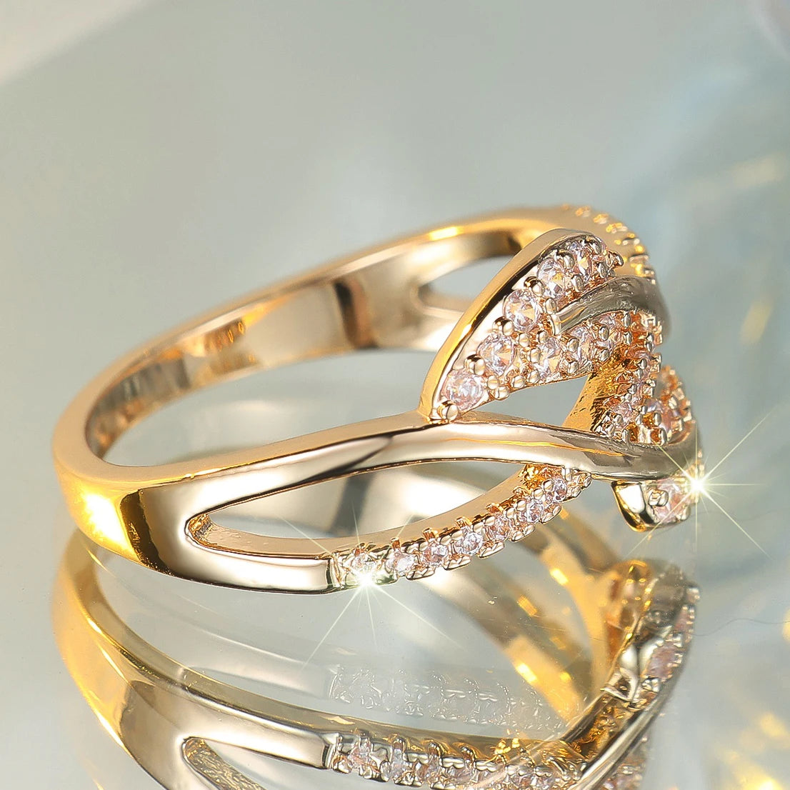 Cute Female White Zircon Stone Tree Leaf Ring Gold Color Engagement Charm Wedding Jewelry For Women