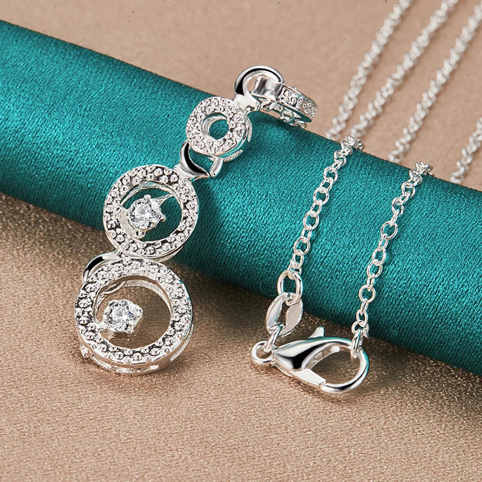 URMYLADY 925 Sterling Silver Three Circles Zircon 16-30 Inch Pendant Necklace For Women Wedding Engagement Gift Jewelry