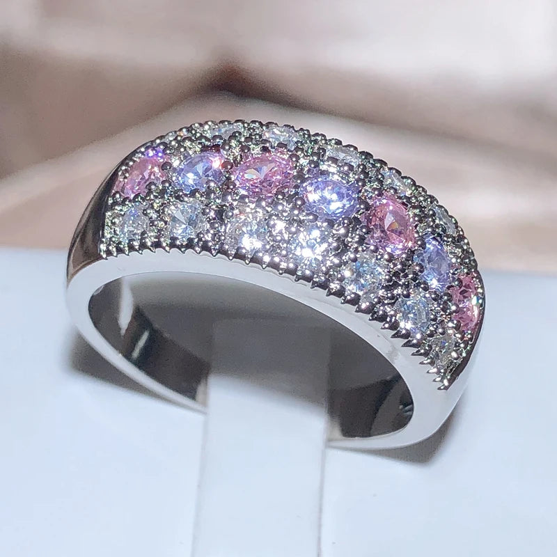 Colorful Zircon Low-key Design Wedding Rings for Women Silver Color Shiny Lady's Accessories Anniversary Ring Fashion Jewelry