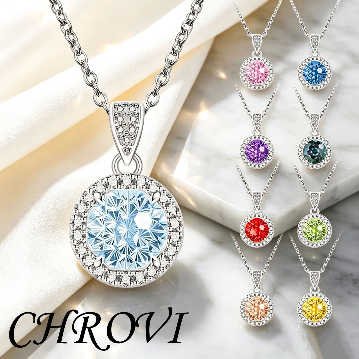 Luxurious 925 sterling silver gemstone princess square pendant necklace - fashionable and versatile