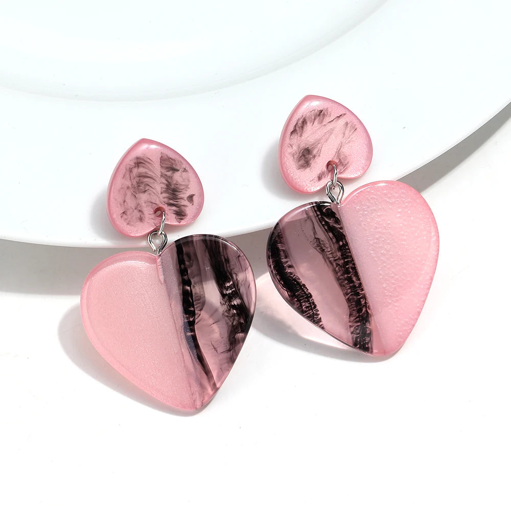 Fashion Colorful Large Heart Geometric Drop Earrings for Women New Acrylic Love Heart Dangle Earring Party Jewelry Gift