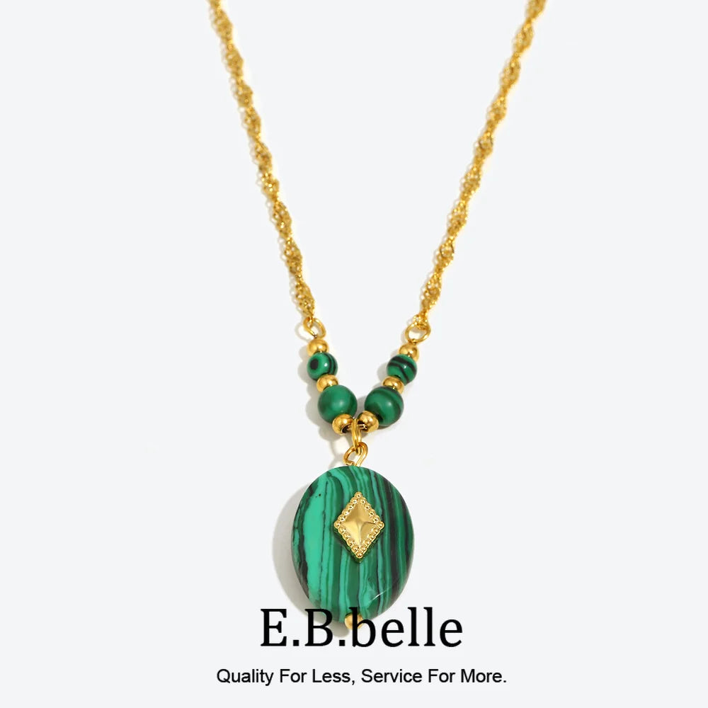 E.B.belle Acrylic Green Color Rhombus Star Pendant Necklace 18K Gold Plated Stainless Steel Women Fashion Jewelry