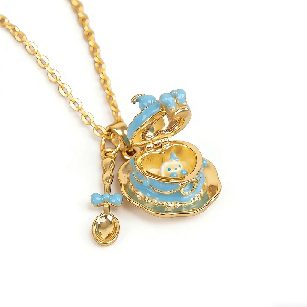 Popular Cup Opening and Closing Necklace Sweet Style Teaspoon Oil Drip Little Girl 18K Gold Colour-Preserving Birthday Gift