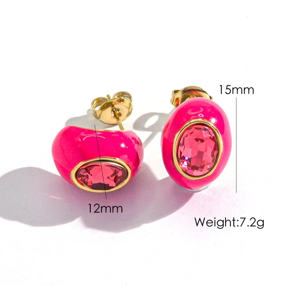 CARLIDANA High Quality Gold Plated Waterdrop Enamel Stud Earrings Jewelry Bridal Wedding Zircon Stone Earrings For Women