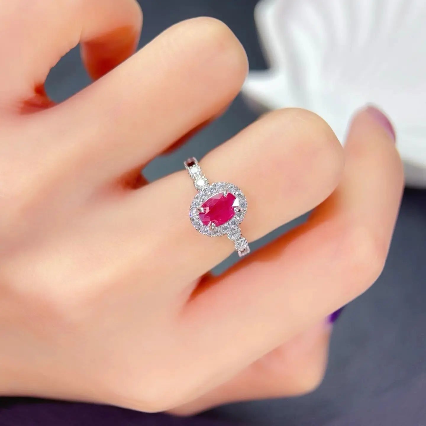 Pink Natural Ruby Ring with Certificate 7mm*5mm 0.7ct Myanmar Ruby 925 Silver Ring for Party Gift for Wife