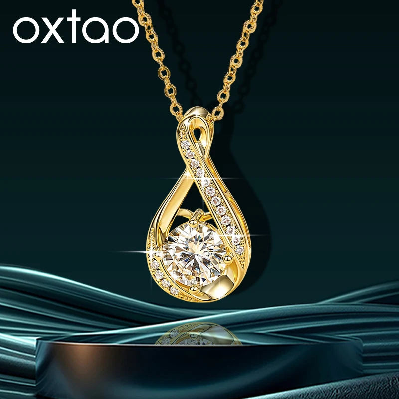OXTAO Infinity Moissanite Pendant Necklace 8mm&1.2mm D VVS1 for Women 14K Gold Filled Clavicle Chain Necklace Fine Jewelry Gift
