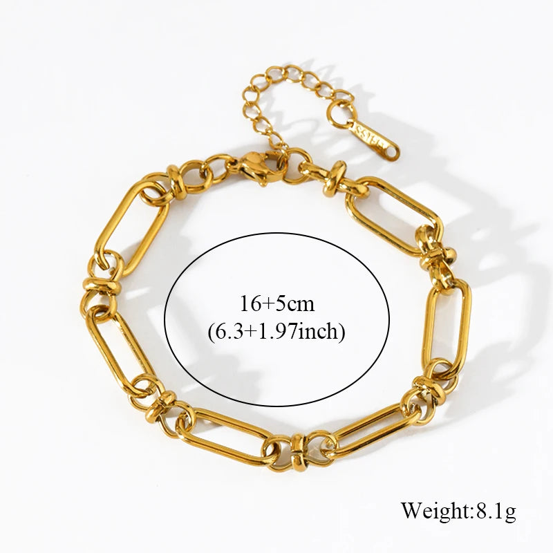 \EILIECK Stainless Steel Metal Gold Color Chain Necklace Bracelet For Women New Fashion Waterproof Collar Jewelry Set Gift Party