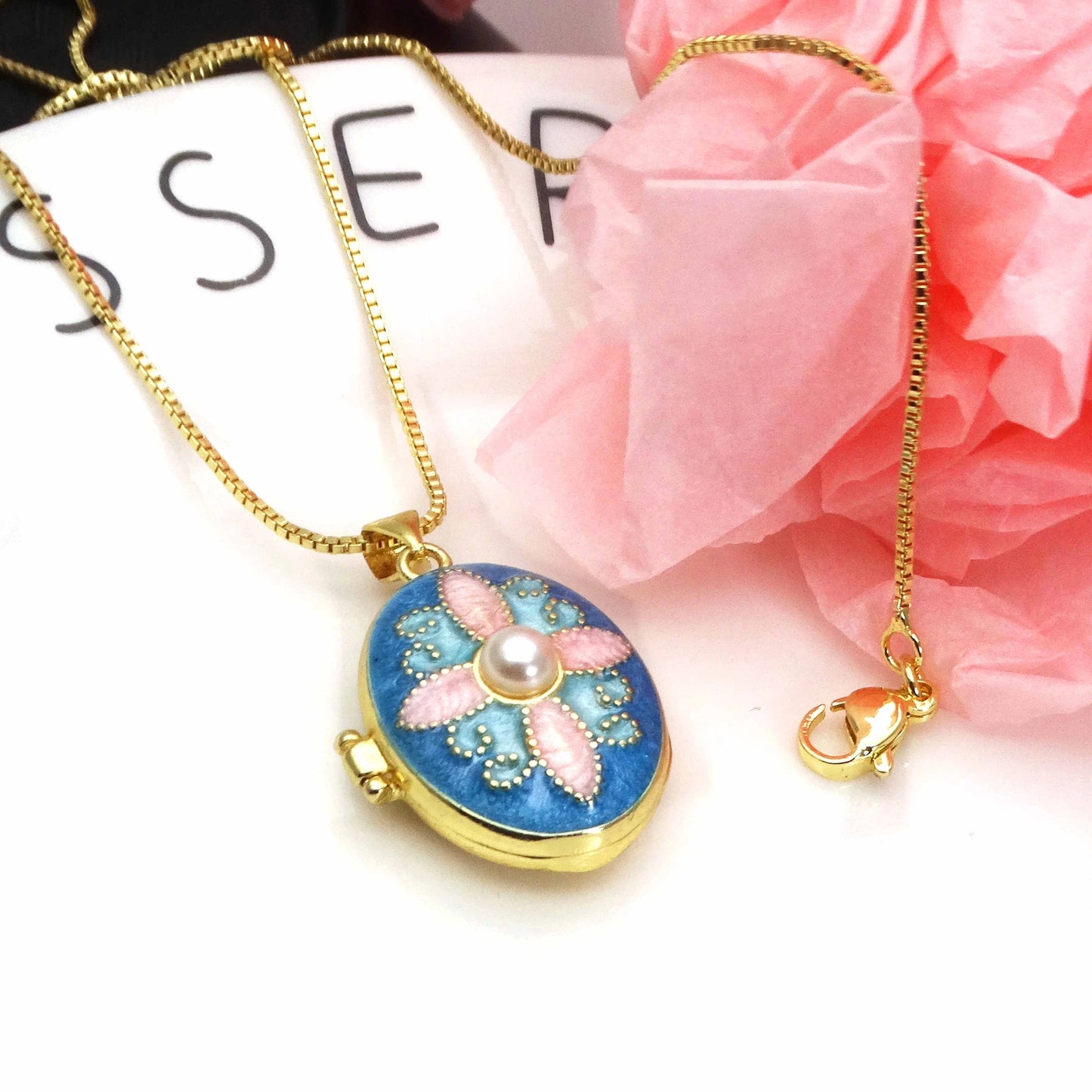 Micro Zircon oil drip photo box Pendant necklace Pearl Celtic Knot pendant necklace copper chain jewelry necklace