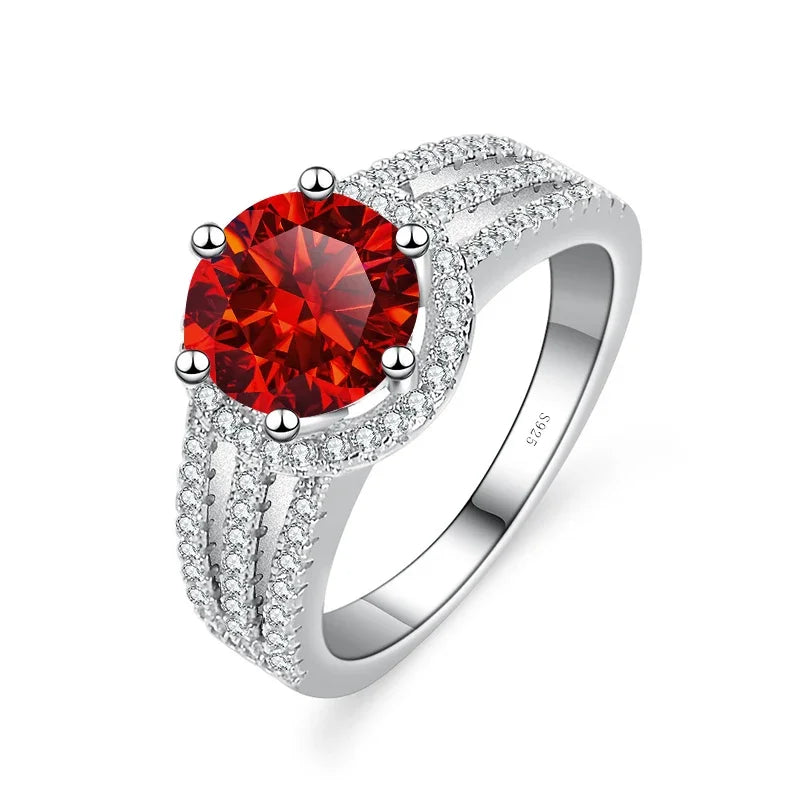 Luxury Round 2CT 8mm VVS D COLOR Moissanite Lab Diamond Ring For Women S925 Sterling Silver Wedding Female Rings Engagement Gift