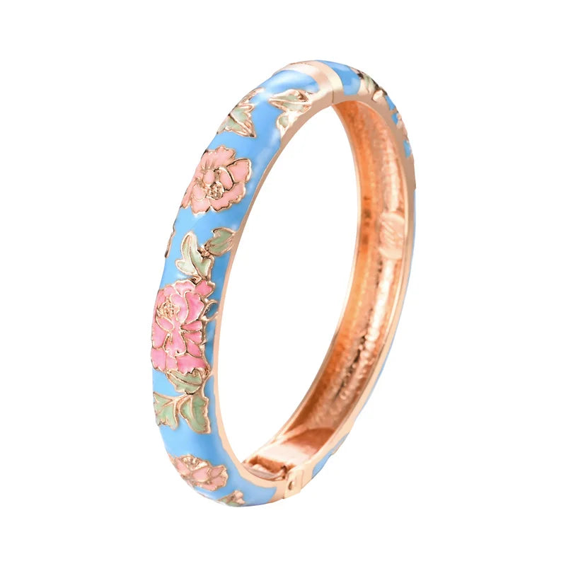 UJOY Enameled Bracelets For Women Chinese Flower Women Bangles Indian Viking Bracelet On Hand African Jewelry Dubai Women's Gift