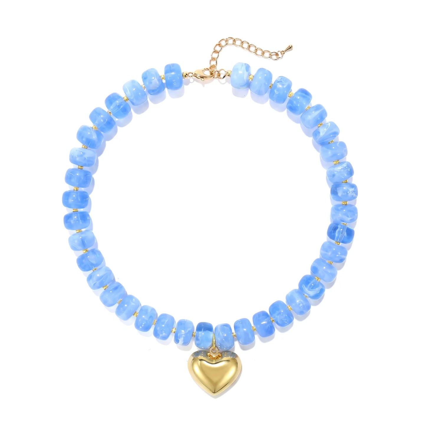 Fashion Colorful Acrylic Geometric Round Beads Heart Pendant Necklace Boho Love Heart Beaded Choker Necklaces Women Jewelry Gift