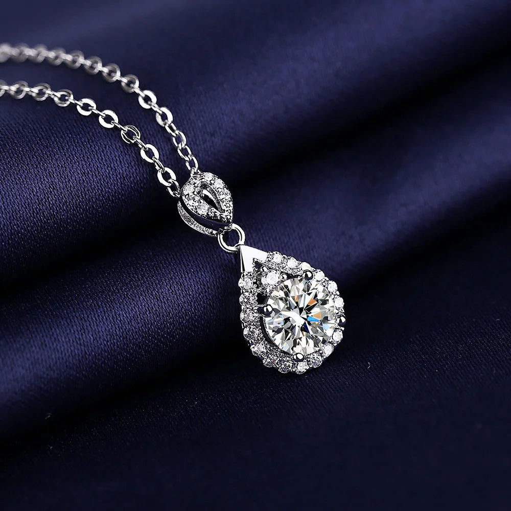 LiHong 925 Sterling Silver Teardrop Necklace Women's Sparkling Zircon Clavicle Chain Fashion Accessories Gift Jewelry