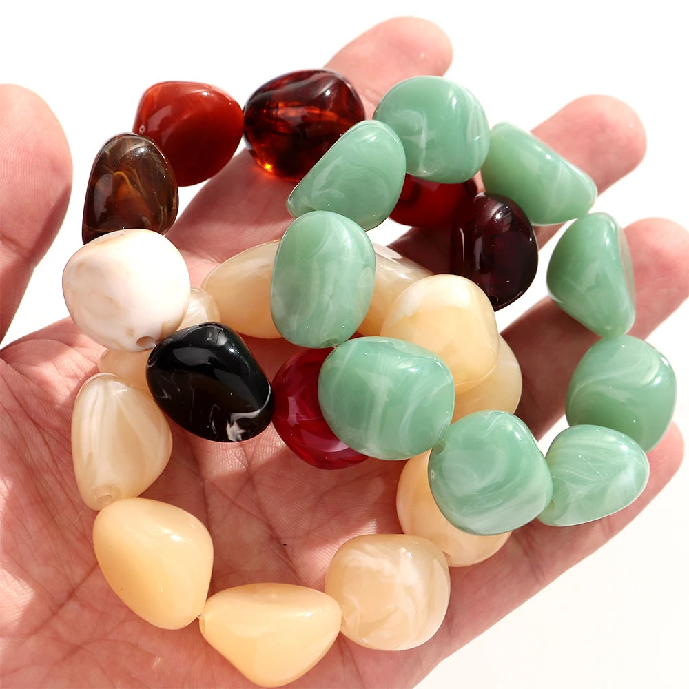 Boho Colorful Irregular Stone-shaped Beads Stretch Bangle Bracelets New Resin Geometric Beaded Bracelet 2026 Trendy Jewelry
