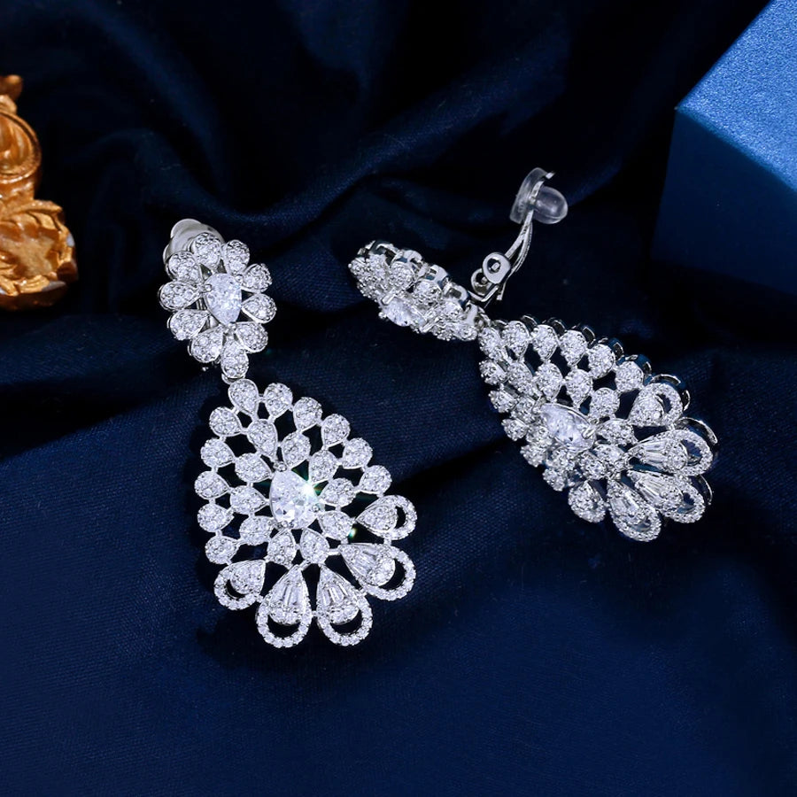 ThreeGraces New Fashion Shiny Cubic Zirconia Long Big Bridal Party Clip On Earrings for Women Luxury Banquet Jewelry EJ0109