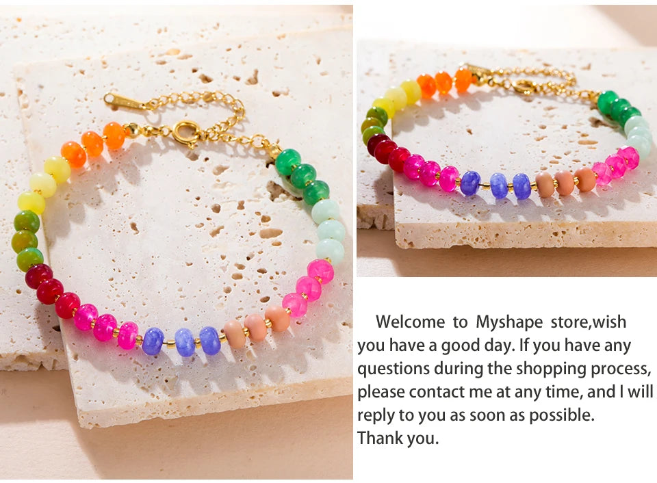 Delicate Colorful Natural Stone Bracelets For Women  Boho Beaded Bracelets Adjustable Chain Trendy Jewelry Gift Waterproof