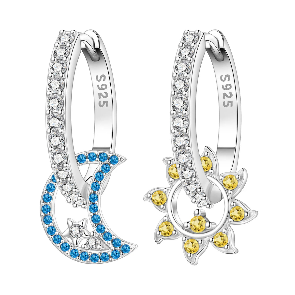 Orstarry 925 Sterling Silver Sparkling Blue Star Planet Drop Earrings Women Earrings Charm Trend Versatile Party Jewelry Gifts