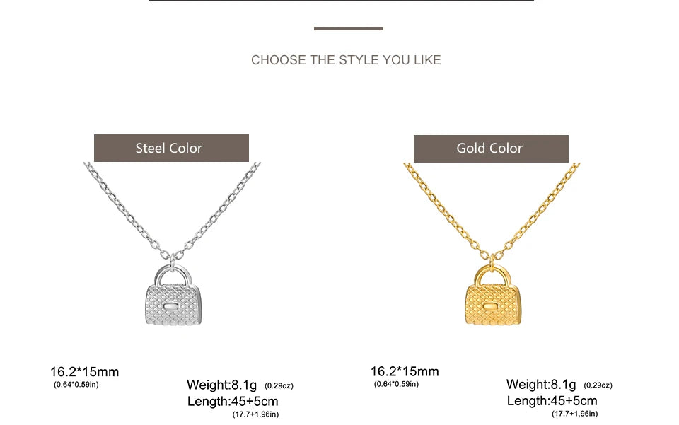 My Shape Fashion Handbag Necklace for Women Ladies Lovely Purse Shape Pendants Chain Stainless Steel Jewelry Party Gift Trendy