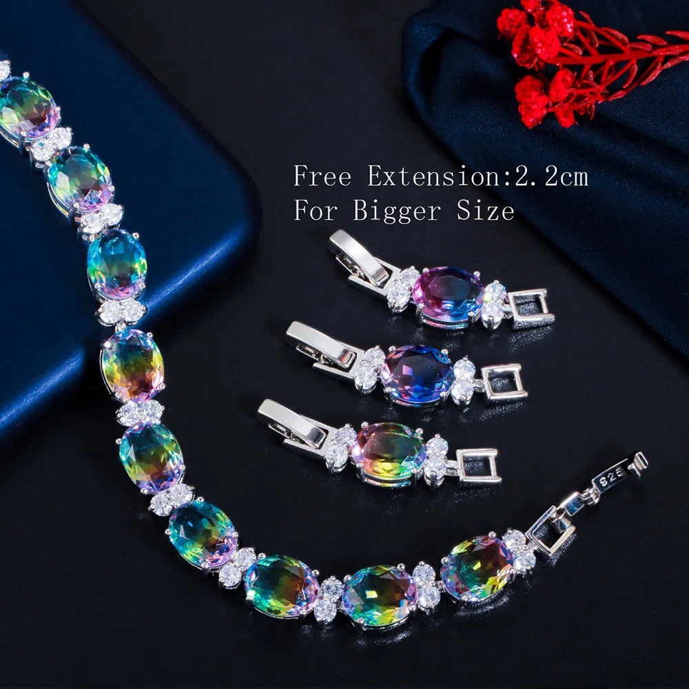 ThreeGraces Mystical Rainbow Cubic Zirconia Stones Silver Color Fashion Bridal Party Link Chain Bracelet for Women Jewelry BR380