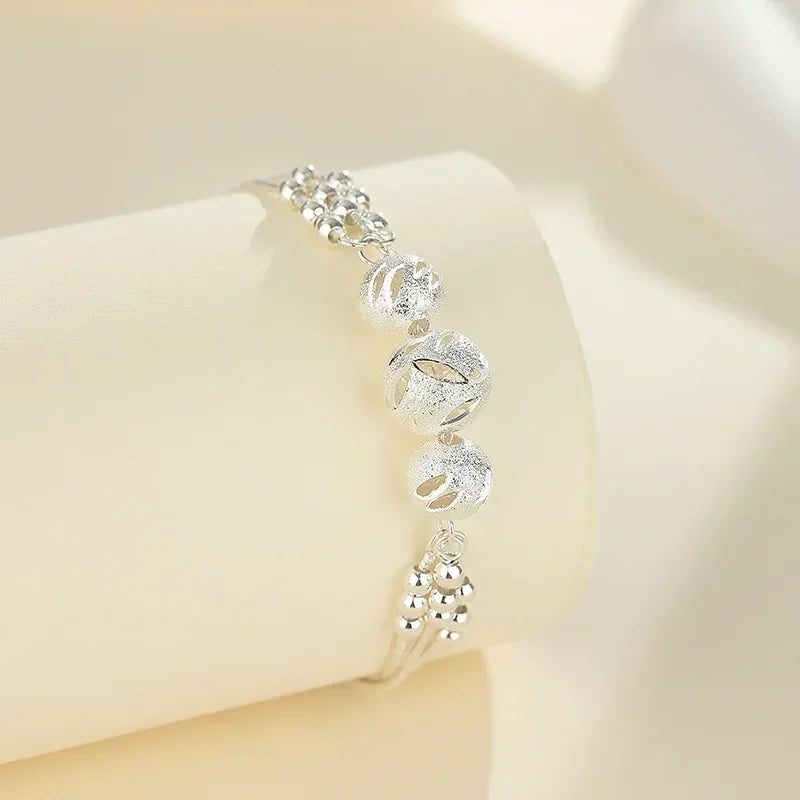 Luxury 925 Sterling Silver Ball Bracelets For Woman Korean Designer Lucky Beads Chain Bracelets Party Wedding Charm Jewelry Gift