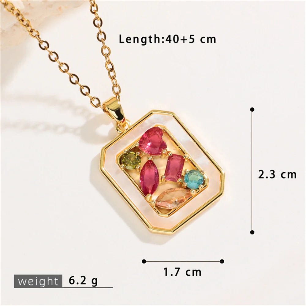 Boho Small Moon Square Charm Female Rainbow Zircon Fashion Pendant Necklace Gold Color Wedding Jewelry For Cute Luxury Women
