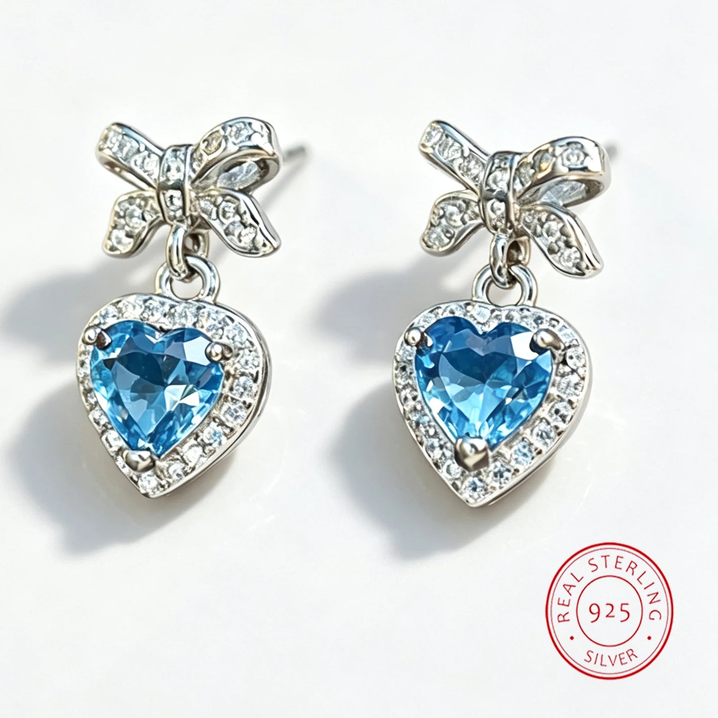 Fashion Heart Cut Moissanite Drop Earrings 925 Silver Plated Lab Diamond Bow Ear Studs for Women Gift Fine Jewelry