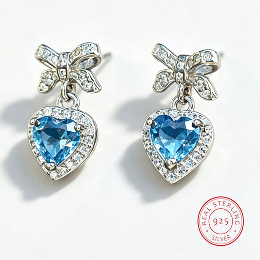 Fashion Heart Cut Moissanite Drop Earrings 925 Silver Plated Lab Diamond Bow Ear Studs for Women Gift Fine Jewelry