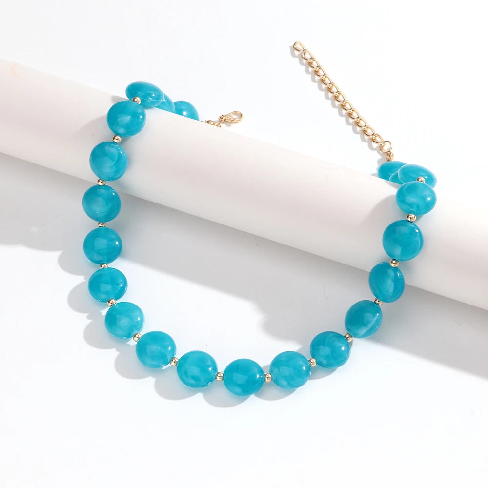 Fashion Colorful Acrylic Geometric Oblate Round Beads Necklaces for Women New Beaded Choker Necklace Boho Party Jewelry Gifts