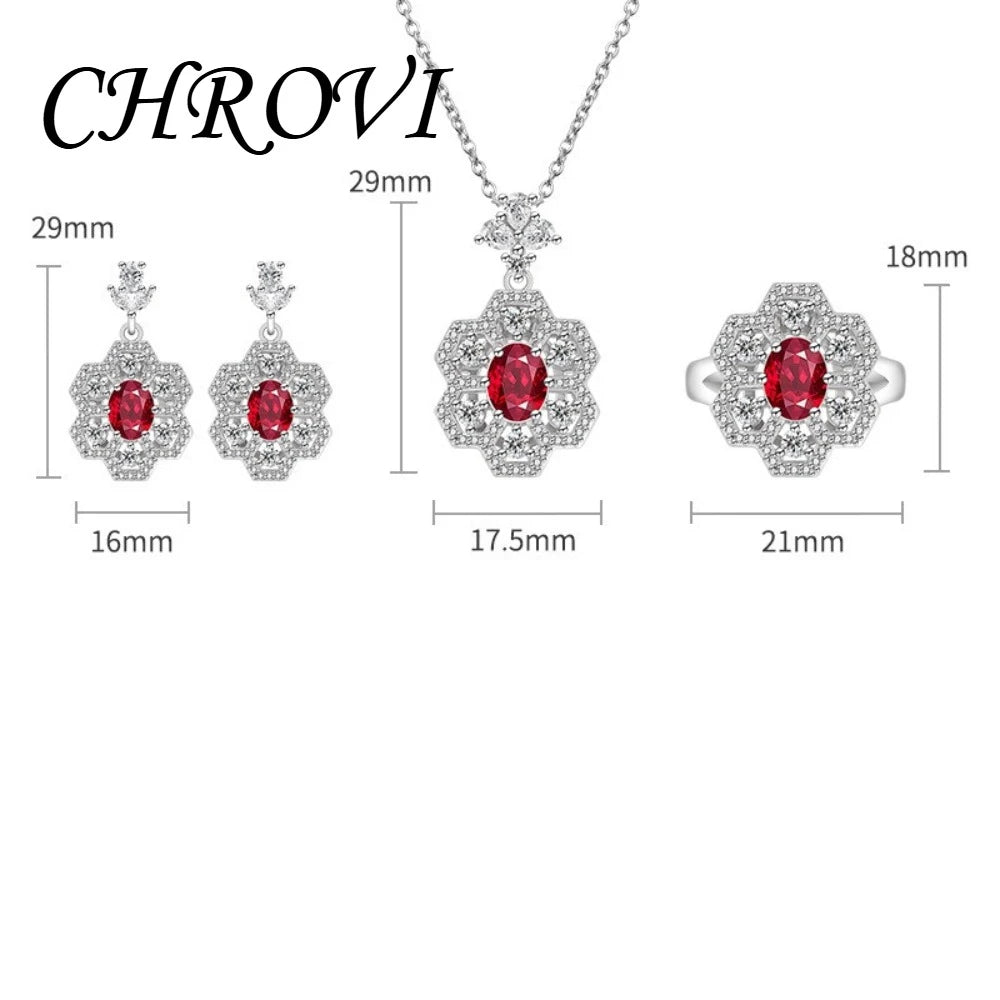 Exquisite 925 sterling silver popular flower-shaped diamond-set pendant necklace, ring, earring set jewelry set