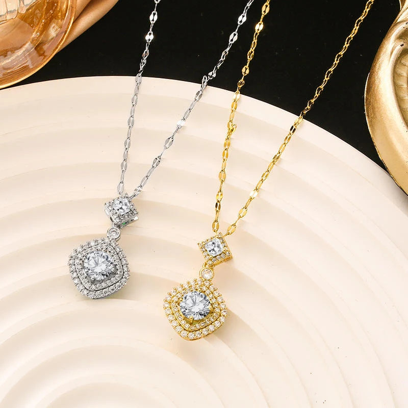 OXTAO Exquisite Moissanite Pendant Necklaces 6.5mm  D VVS1 for Women Elegant Geometric Motif Necklace Jewelry 14K Gold Filled
