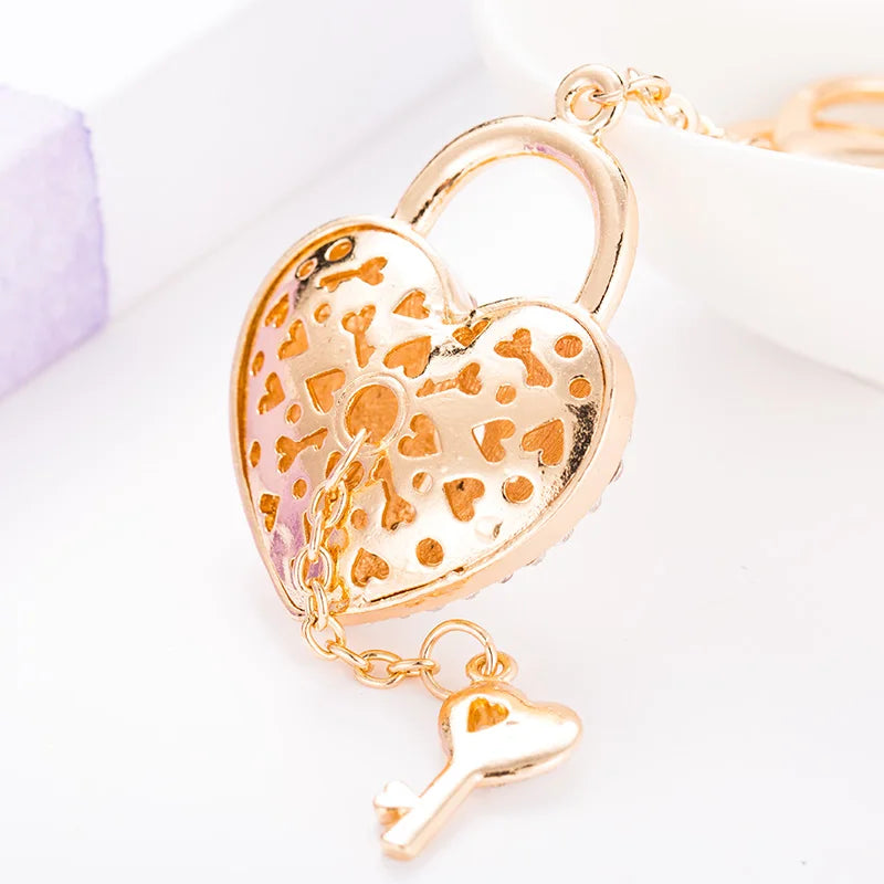 Sparkling Crystal Love Lock Key Chain Women's Luxury Handbag Pendant Souvenir Gift for Friends
