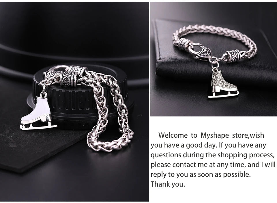 My Shape Skating Shoes Pendant Bracelets for Women Ice Skater Bracelet Sports Figure Skating Crystal Jewelry Gifts Skate Lover