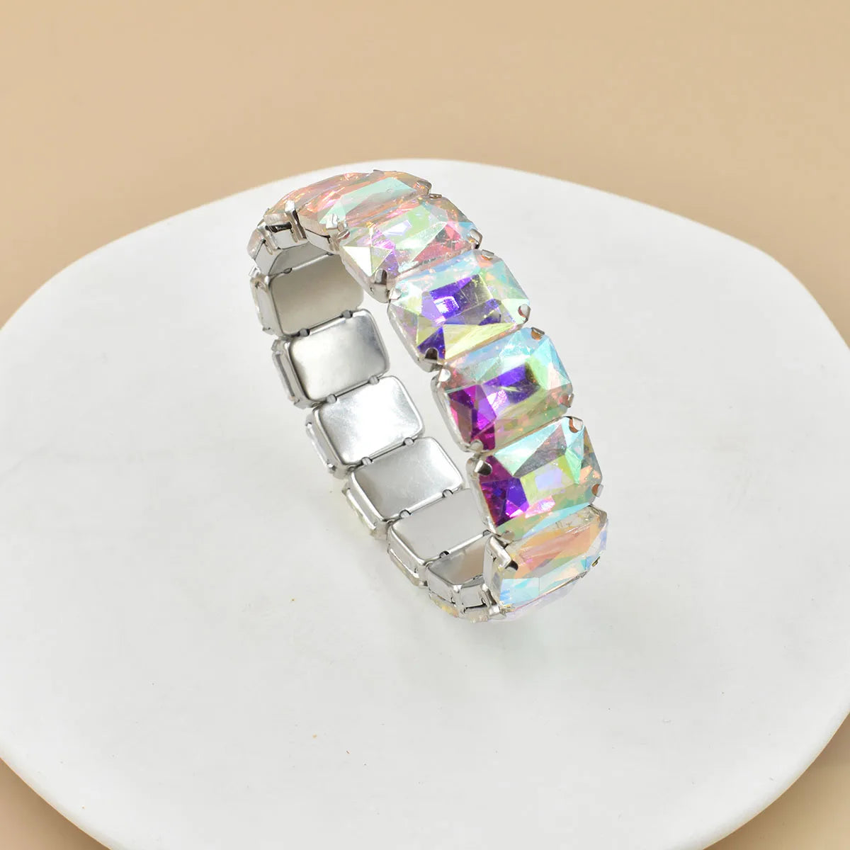 2026 New fashion Jewelry crystal Women charm bracelet colorful Geometric square elastic thread white Elliptical glass bracelet