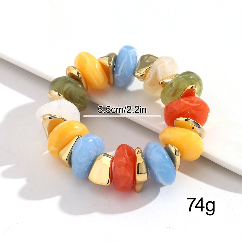 Fashion Acrylic Colorful Irregular Geometric Beads Elastic Bracelets Geometry Beaded Chunky Bracelet for Women New Jewelry Gifts