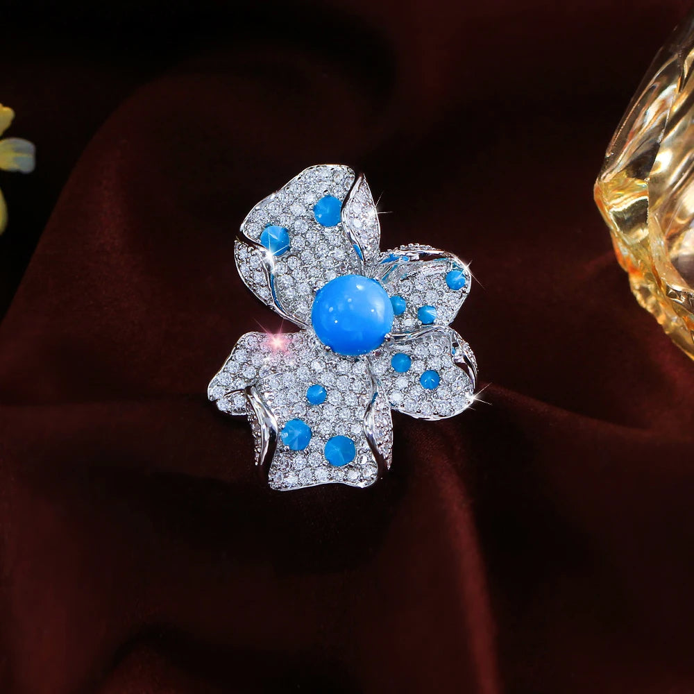 ThreeGraces 2026 New Trendy Synthetic Turquoise Bridal Wedding Evening Party Big Butterfly Ring for Women Bohemian Jewelry RG170
