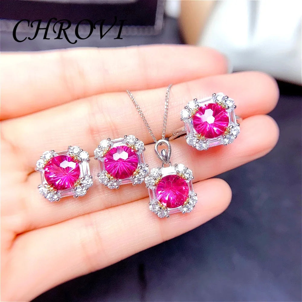 Light luxury 925 sterling silver popular diamond ring blue topaz ring pendant earring set， jewelry for women