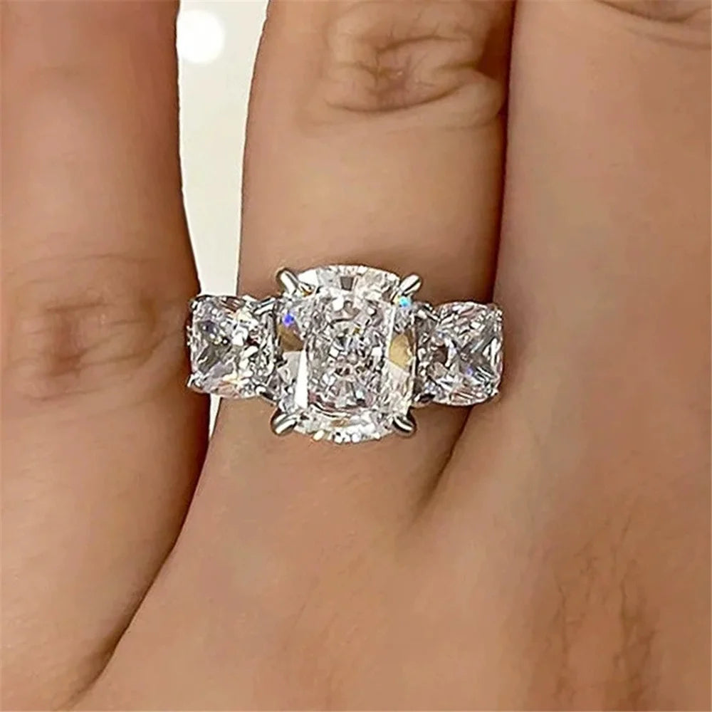 Luxury Female White Zircon Stone Silver Color Wedding Jewelry Promise Love Engagement Rings For Women