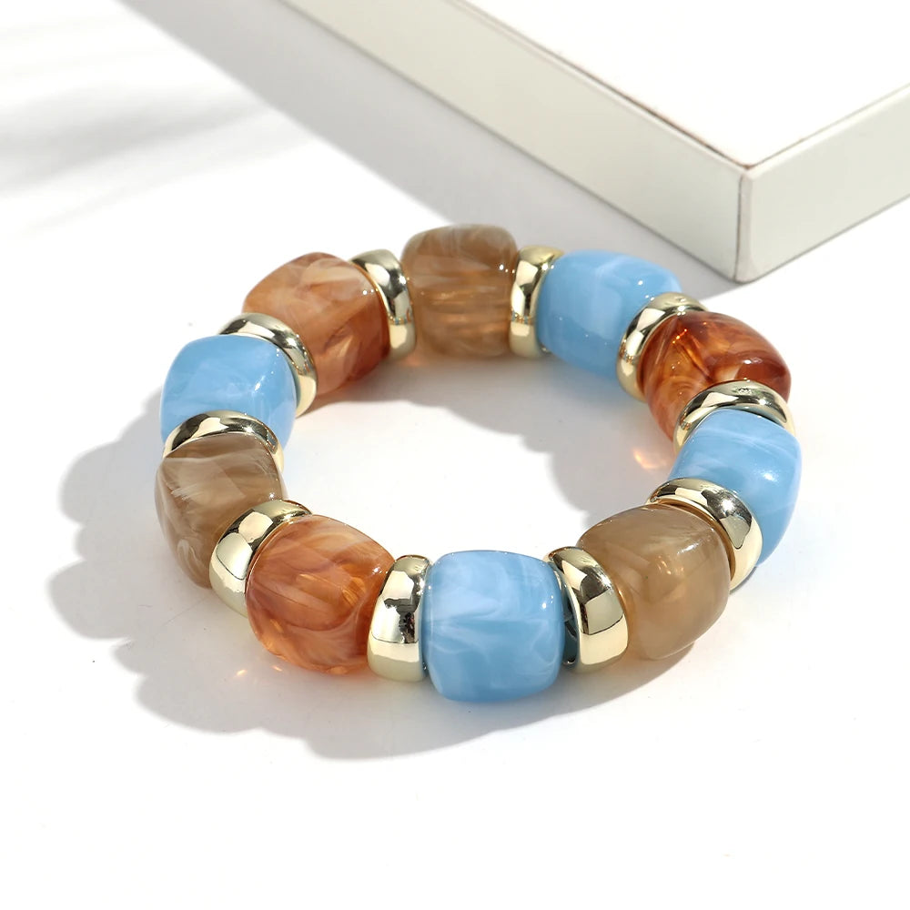 Trendy Acrylic Colorful Square Beads Elastic Bracelets Elegant Resin Geometric Stackable Bangles Bracelet Women's Jewelry Gifts