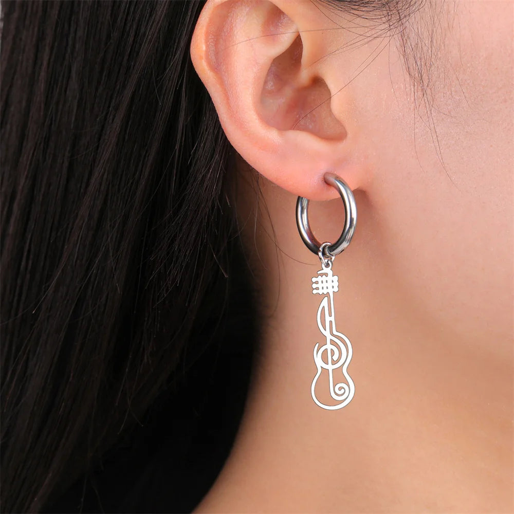 My Shape Music Note Drop Earrings for Women Men Gifts Stainless Steel Classic Musical Violin Dangle Earring Jewelry Musican Gift