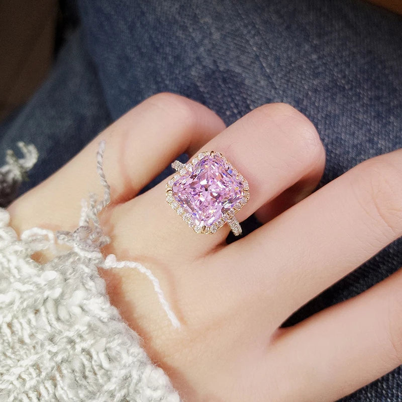 Huitan Temperament Sweet Pink CZ Women Rings Anniversary Party Luxury Trendy Female Accessories Fancy Gift Fashion Jewelry