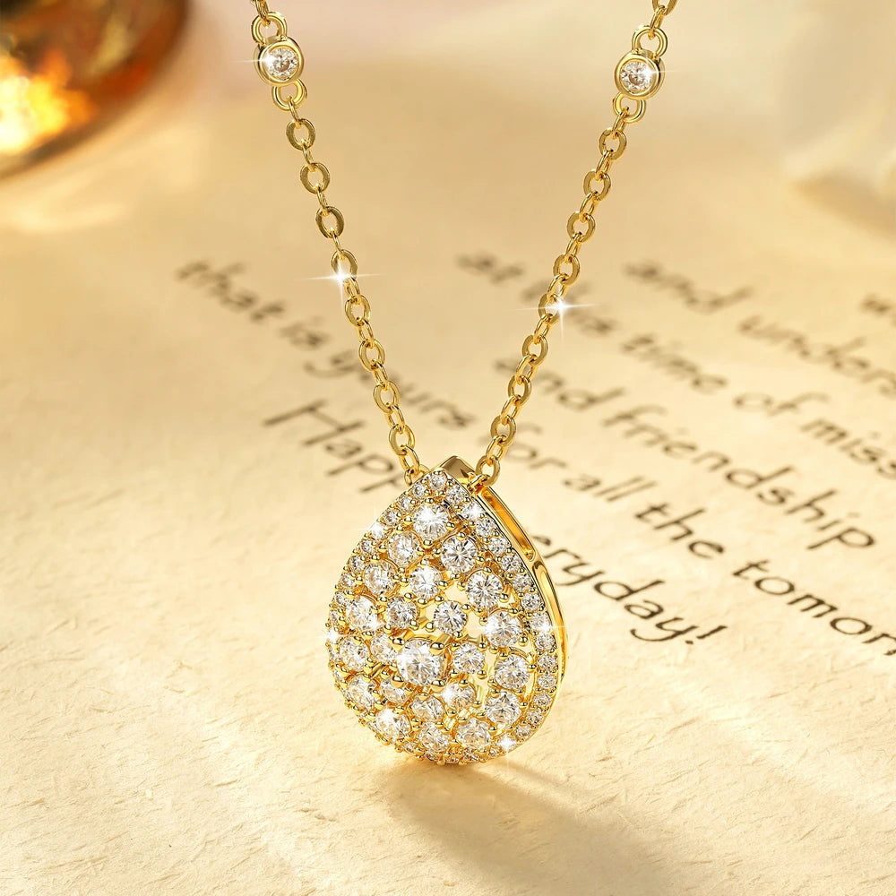 OXTAO Moissanite Water Drop Pendant Necklace 2.5mm D VVS1 For Women Wedding Engagement Charm Necklace Jewelry 14K Gold Filled