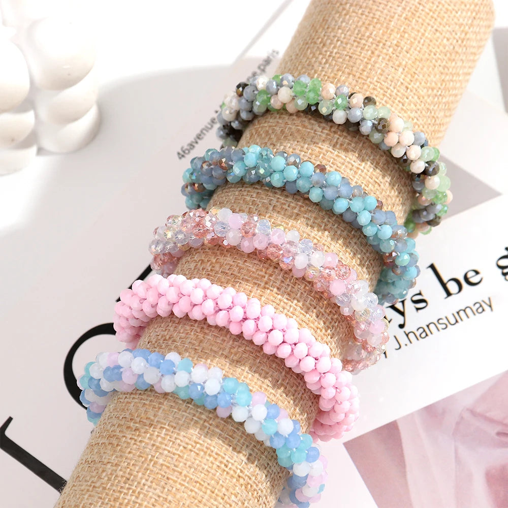 Sweet Rhinestone Round Beads Elastic Bangle Bracelets Fashion Stackable Geometric Stretch Bracelets Women Jewelry Gifts