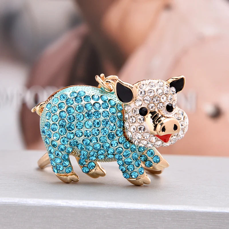EASYA Cute Pig Shape Keychain Bag Key Ring Kawaii Anime Vintage Metal Crystal High-end Luxury Ladies Charm Jewelry gifts friends