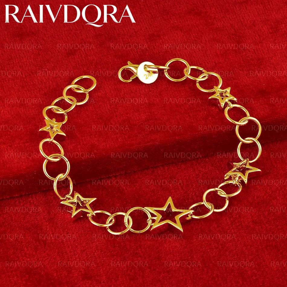 18K Gold Plated Hollow Pentagram Bracelet For Women's Fashion Jewelry Exquisite Popular Birthday Gifts
