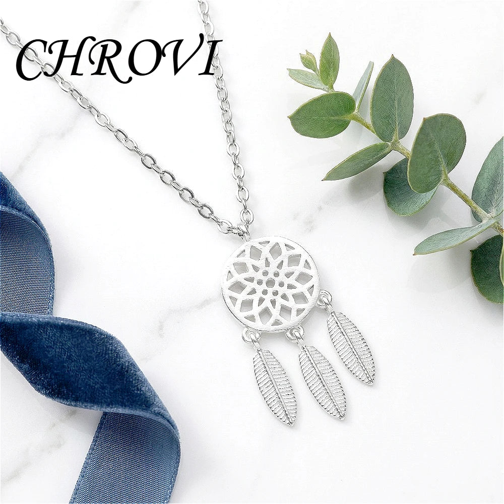 Sweet 925 Sterling Silver Dreamcatcher Hollow Flower Cute Tassel Leaf Necklace for Women